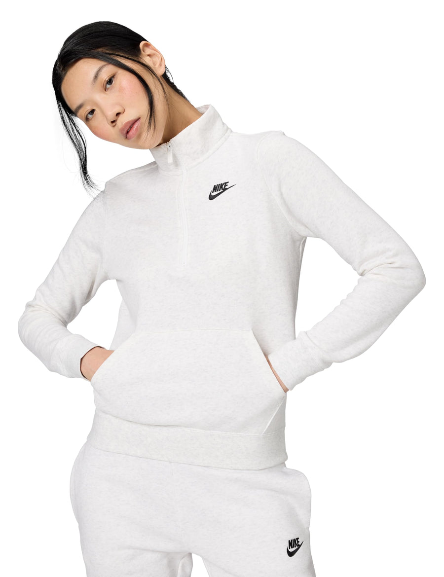 Nike Club Fleece Women's Crewneck Sweatshirt – Soft Brushed Warm Pullover (Birch Heather/Black)