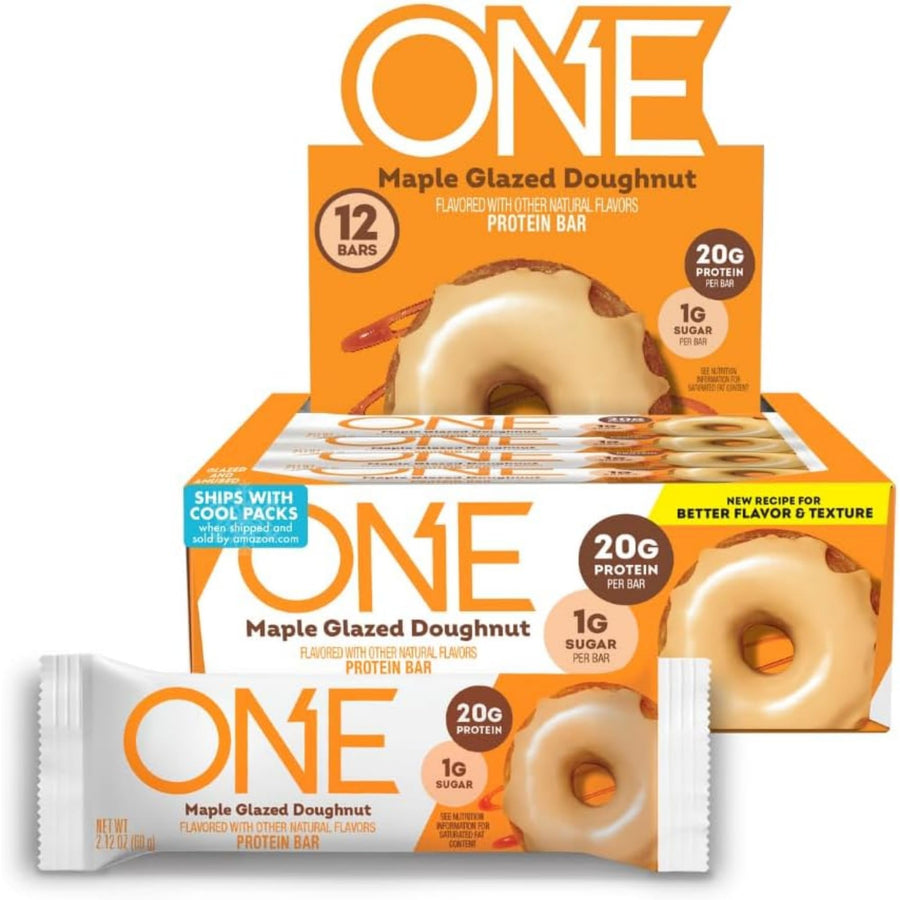 ONE Protein Bars – Maple Glazed Doughnut, Gluten-Free, 20g Protein, 1g Sugar, 12 Count, 2.12 oz Each