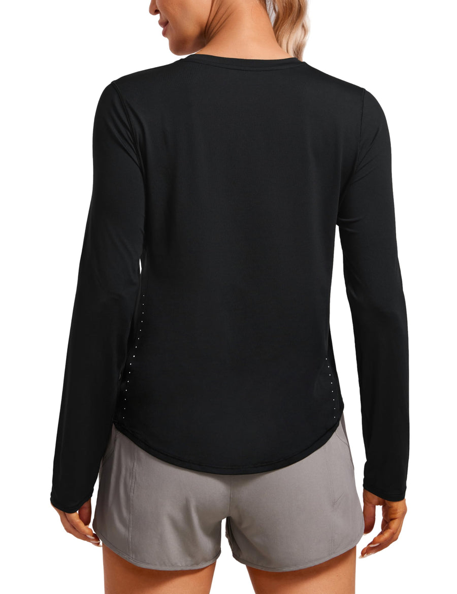 CRZ YOGA Lightweight Long Sleeve Workout Shirt – High Neck Athletic Top for Women’s Gym, Running, and Training – Black