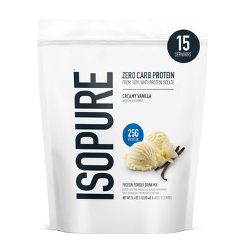 Isopure Zero Carb 100% Pure Whey Isolate Protein Powder, Lactose Free, Gluten Free, with Vitamins, Creamy Vanilla, 25g Protein Per Serving, 1 Lb, 15 Servings (Packaging May Vary)