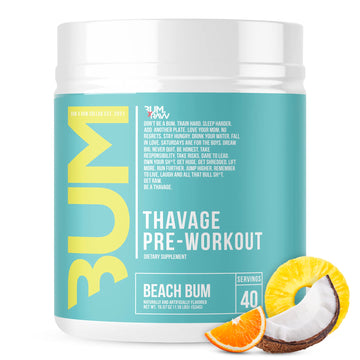 RAW Pre Workout Powder, Thavage (Beach Bum) - Chris Bumstead Sports Nutrition Supplement for Men & Women - Cbum Pre Workout for Working Out, Hydration, Mental Focus & Energy - 40 Servings
