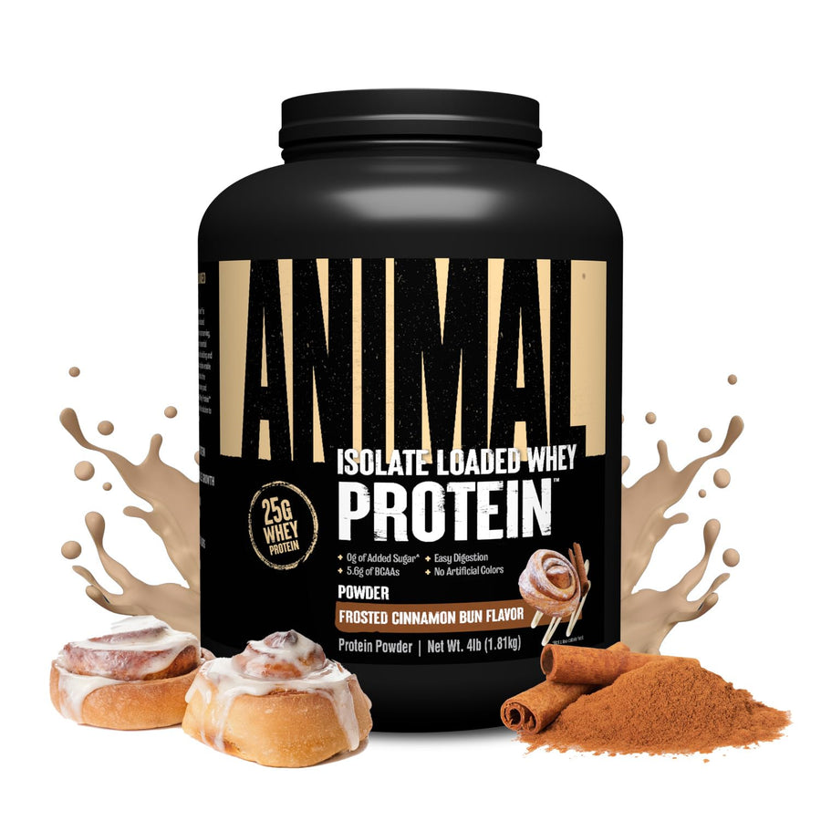 Animal Whey Isolate Protein Powder – Frosted Cinnamon Bun, 25g Protein, Low Sugar, 4 lbs, Digestive Enzymes, Men & Women