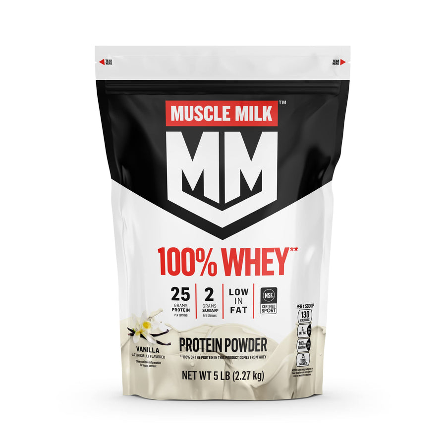Muscle Milk 100% Whey Protein Powder – Vanilla High-Protein Muscle Recovery Formula (5 lb)
