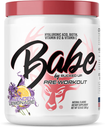 Babe Pre Workout powder for Women | Lavender Lemonade | 6g Citrulline, 2g Beta-Alanine, 100mg Hyaluronic Acid, 5mg Biotin and 5 other registered trademarked ingredients | 30 servings | 13.9 OZ