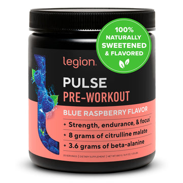 LEGION Pulse Pre Workout - All Natural Nitric Oxide Preworkout Drink to Boost Energy, Creatine Free, Naturally Sweetened, Beta Alanine, Citrulline, Alpha GPC (Blue Raspberry)