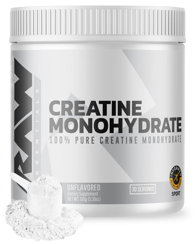 RAW Nutrition Creatine Monohydrate Powder, Unflavored (30 Servings) - Micronized Creatine Monohydrate Supplement for Workout Performance, Build Muscle & Strength - Creatine Powder for Men & Women
