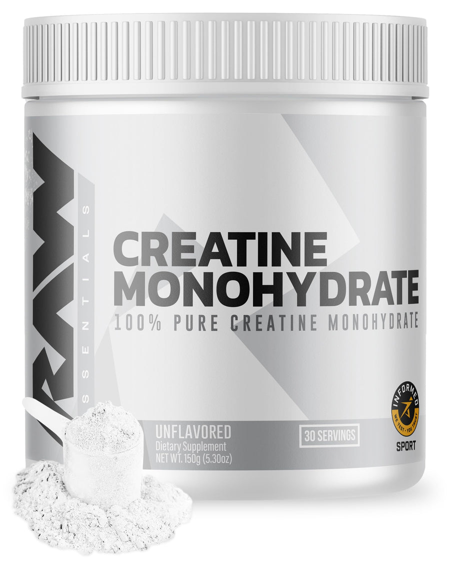 RAW Nutrition Creatine Monohydrate Powder – Unflavored Micronized Supplement for Muscle Growth & Strength, 30 Servings