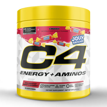 Cellucor C4 Energy + Aminos Powder | Jolly Rancher Cherry | 5g BCAAs & EAAs for Muscle Recovery, 3 Electrolytes for Hydration, 100mg Natural Caffeine | Pre Workout | Zero Sugar, 30 Servings