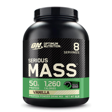 Optimum Nutrition Serious Mass, Weight Gainer Protein Powder, Mass Gainer, Vitamin C and Zinc for Immune Support, Creatine, Vanilla, 6 Pound (Packaging May Vary)