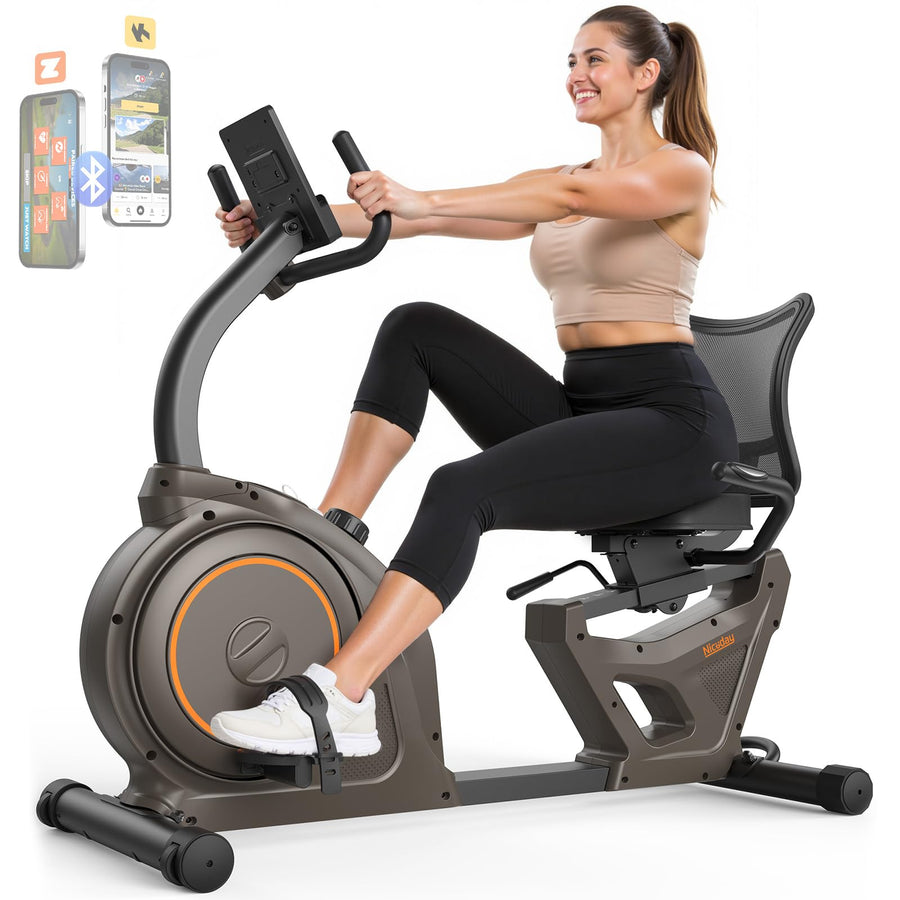 Niceday Recumbent Exercise Bike – Home Stationary Bike with 400 lbs Weight Capacity, Magnetic Resistance, LCD Monitor & Smart App