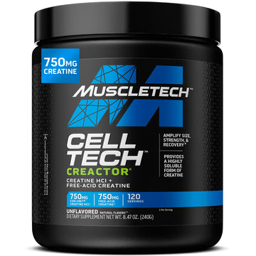 MuscleTech Cell-Tech Creactor Creatine HCl Powder,Post Workout Muscle Builder for Men & Women ,Creatine Hydrochloride + Free-Acid,Unflavored (120 Servings),8.47 oz