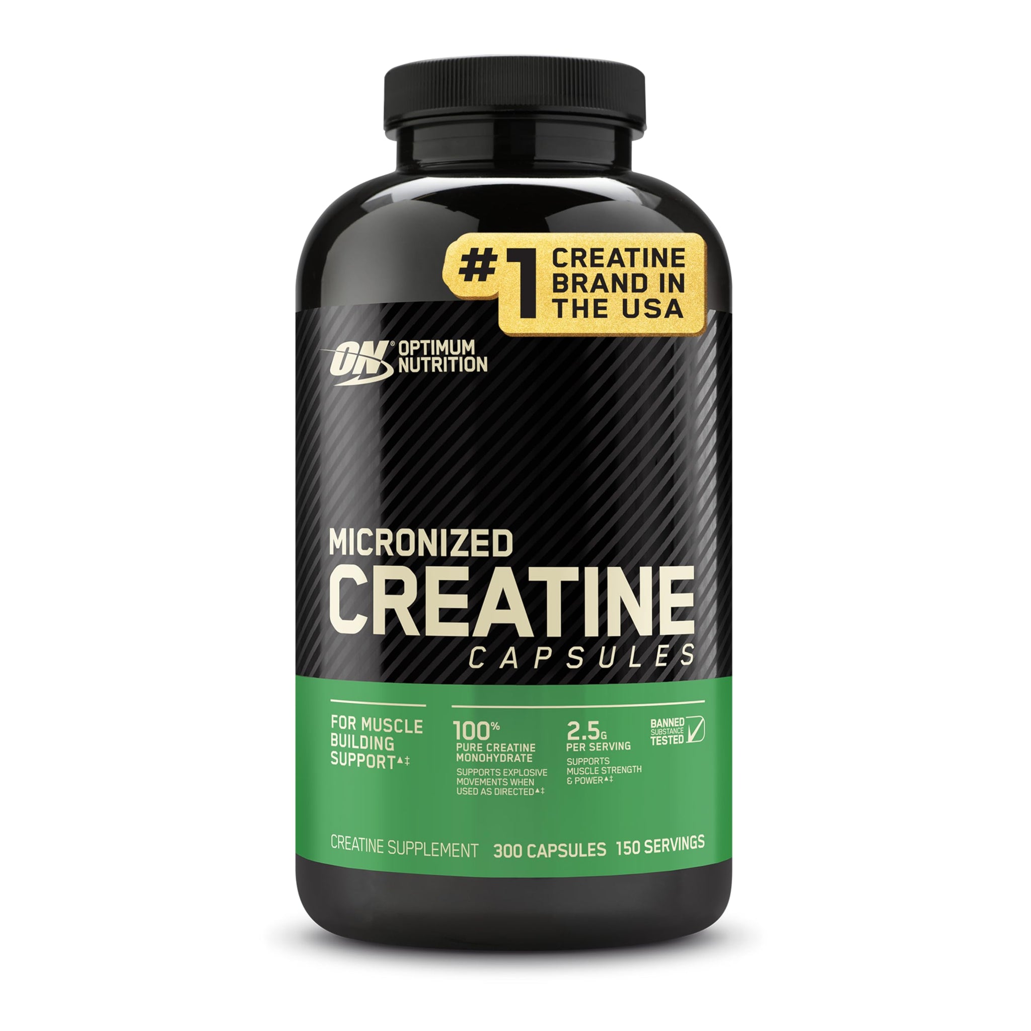 Optimum Nutrition Micronized Creatine Monohydrate Capsules, Keto Friendly, 2500mg, 300 Capsules (Packaging May Vary)