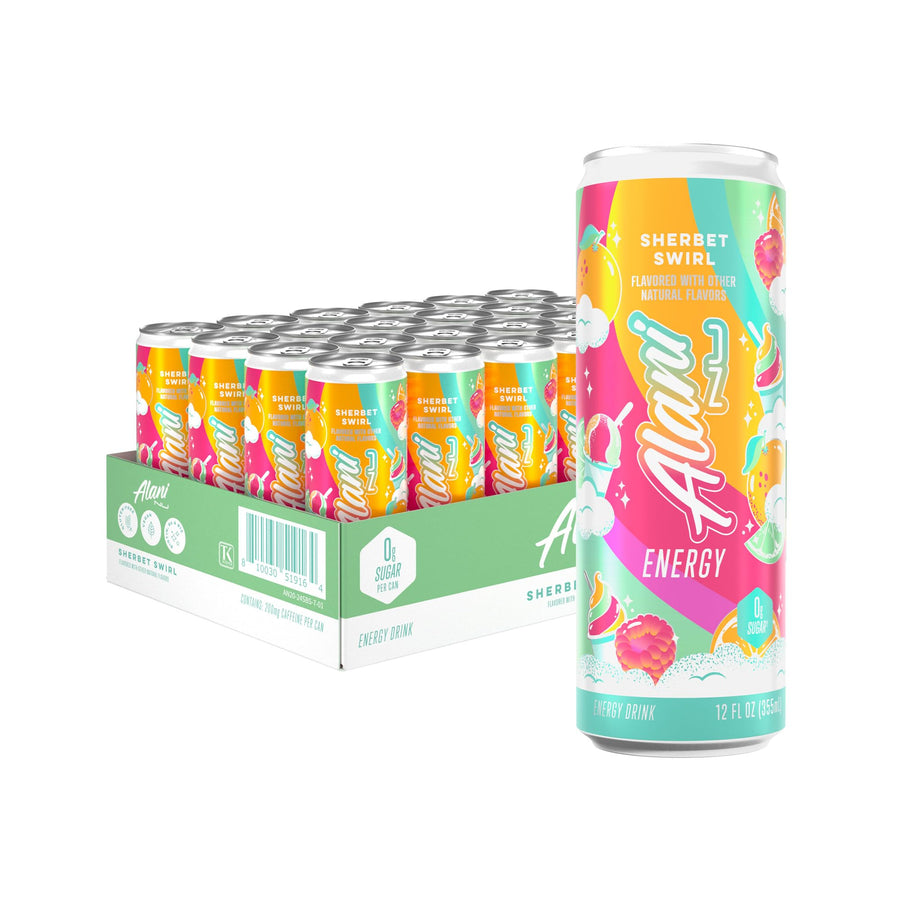 Alani Nu Sherbet Swirl Energy Drinks – Zero Sugar 200mg Caffeine 12oz Cans 24 Pack