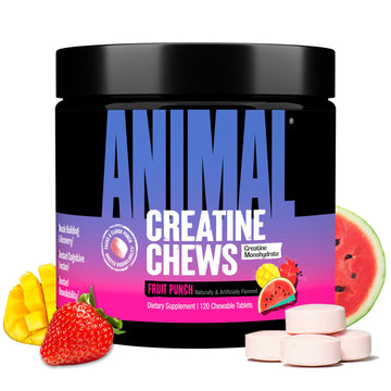 Animal Creatine Chews Tablets - Enhanced Creatine Monohydrate with AstraGin to Improve Absorption, Sea Salt for Added Pumps, Delicious and Convenient Chewable Tablets - Fruit Punch