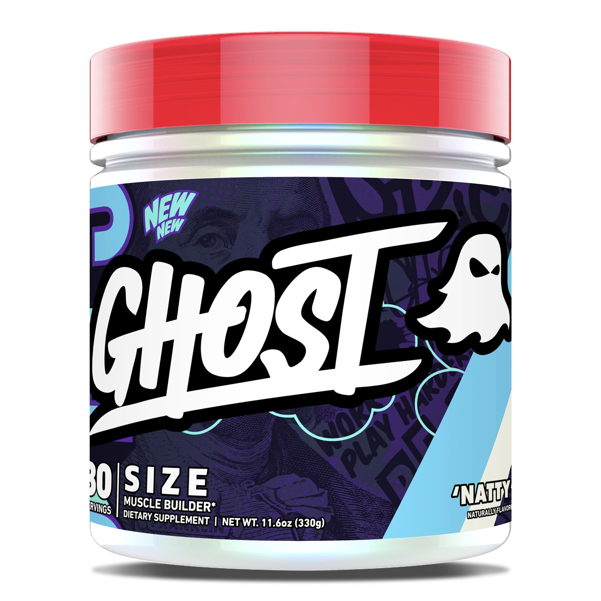 GHOST Size V3 Muscle Builder Dietary Supplement - Natty, 30 Servings – Support Muscle Growth & Strength Building for Men & Women - Creatine & Betaine - Free of Sugar & Gluten