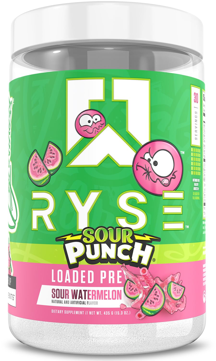 RYSE Loaded Pre Workout – Sour Punch Watermelon Energy & Pump Formula (30 Servings)