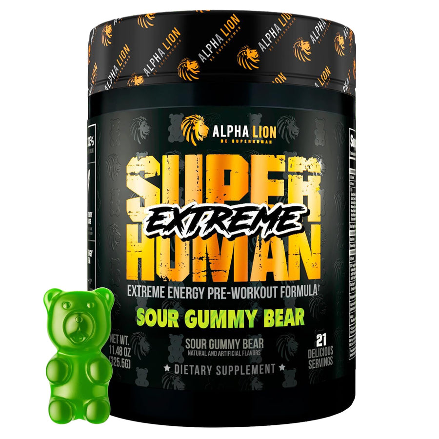 Alpha Lion Superhuman Extreme Pre Workout – Sour Gummy Bear Flavor, High-Stim Energy Supplement (21 Servings)