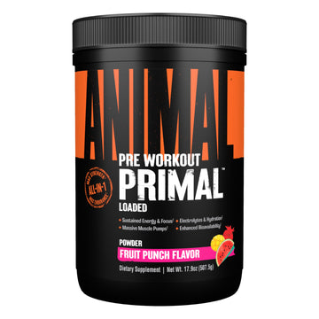 Animal Primal Muscle Hydration + Preworkout Powder – Contains Beta Alanine, 3DPump, Caffeine & Electrolytes – Improves Energy, Focus, Endurance & Absorption – Fruit Punch Flavor, 17.9 oz