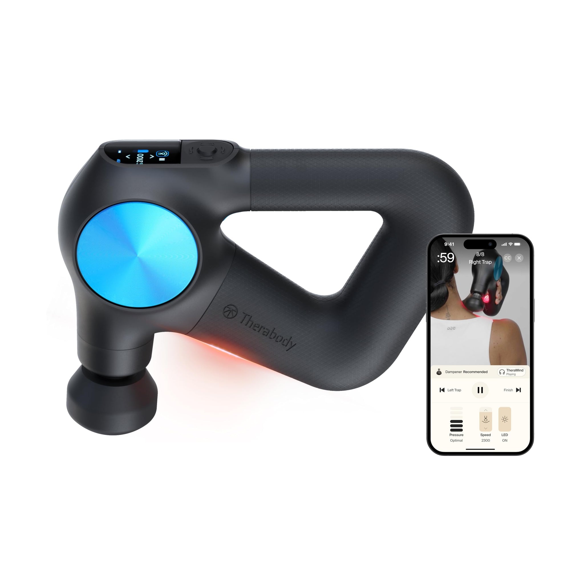 Therabody Theragun PRO Plus - 6-in-1 Deep Tissue Percussion Massage Gun, Handheld Personal Massager for Full Body Pain Relief & Muscle Tension with Biometric Breathwork, Vibration & Heated Attachments