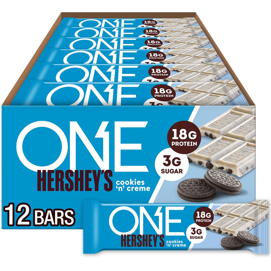 ONE Protein Bars – Hershey's Cookies 'n' Creme, Gluten-Free, 18g Protein, 3g Sugar, 12 Count, 2.12 oz Each