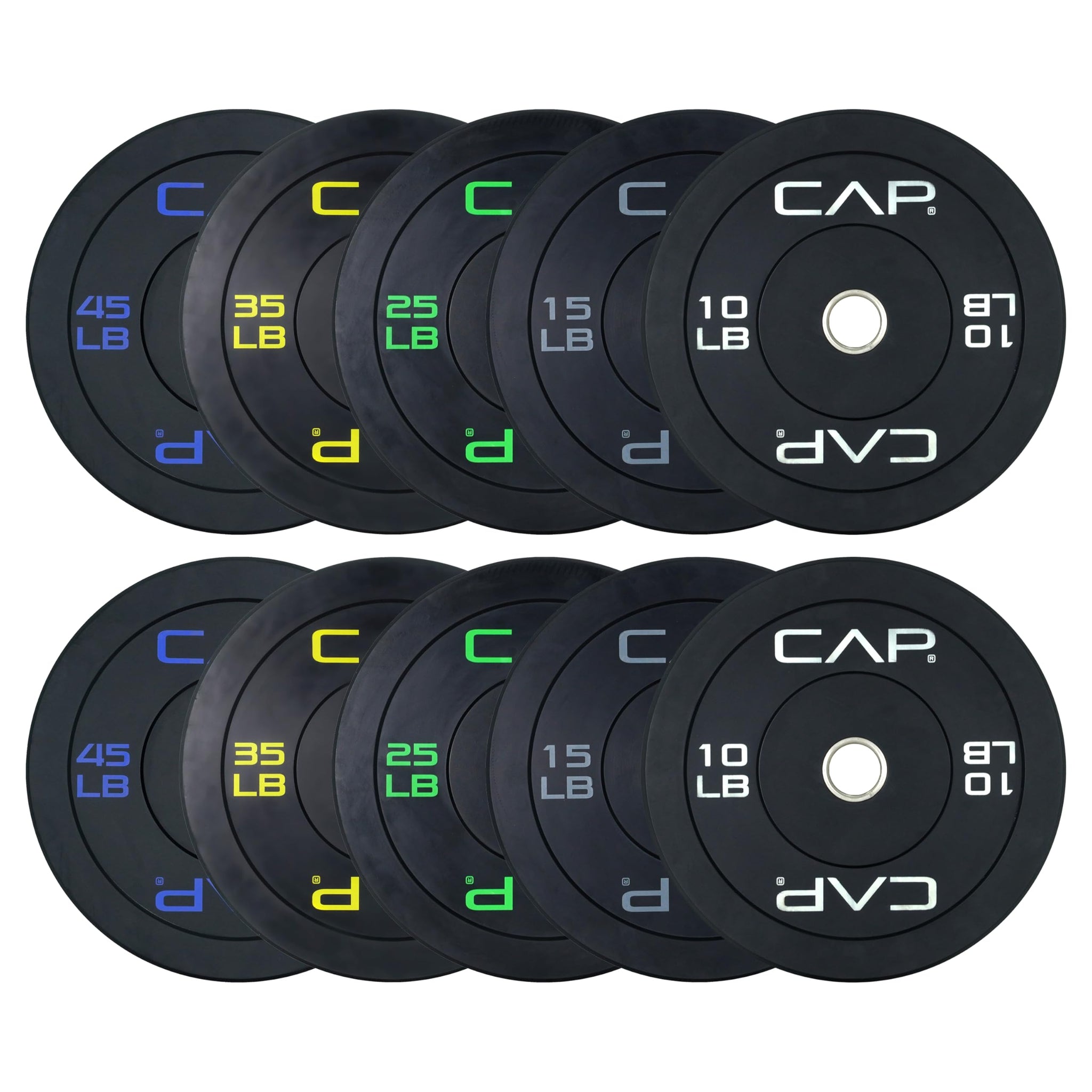 CAP Barbell 260 LB Economy Olympic Bumper Plate Set with Color Logo | Black
