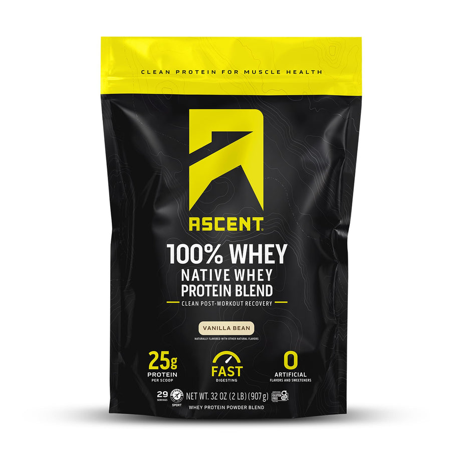 Ascent 100% Whey Protein – Vanilla Bean Whey Protein Isolate Powder (2 lb)