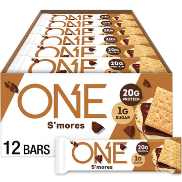 ONE Protein Bars, Smores, Gluten Free with 20g Protein and 1g Sugar, Pantry Staples, 2.12 oz (12 Count), Packaging May Vary