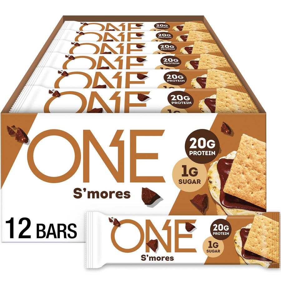 ONE Protein Bars – S’mores, Gluten-Free, 20g Protein, 1g Sugar, 12 Count, 2.12 oz Each