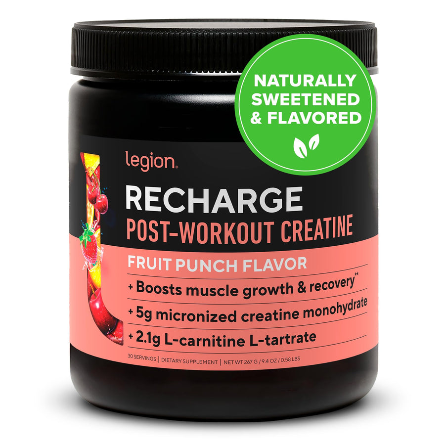 LEGION Recharge Post Workout Supplement – All Natural Muscle Builder & Recovery Drink with Micronized Creatine, 30 Servings, Fruit Punch