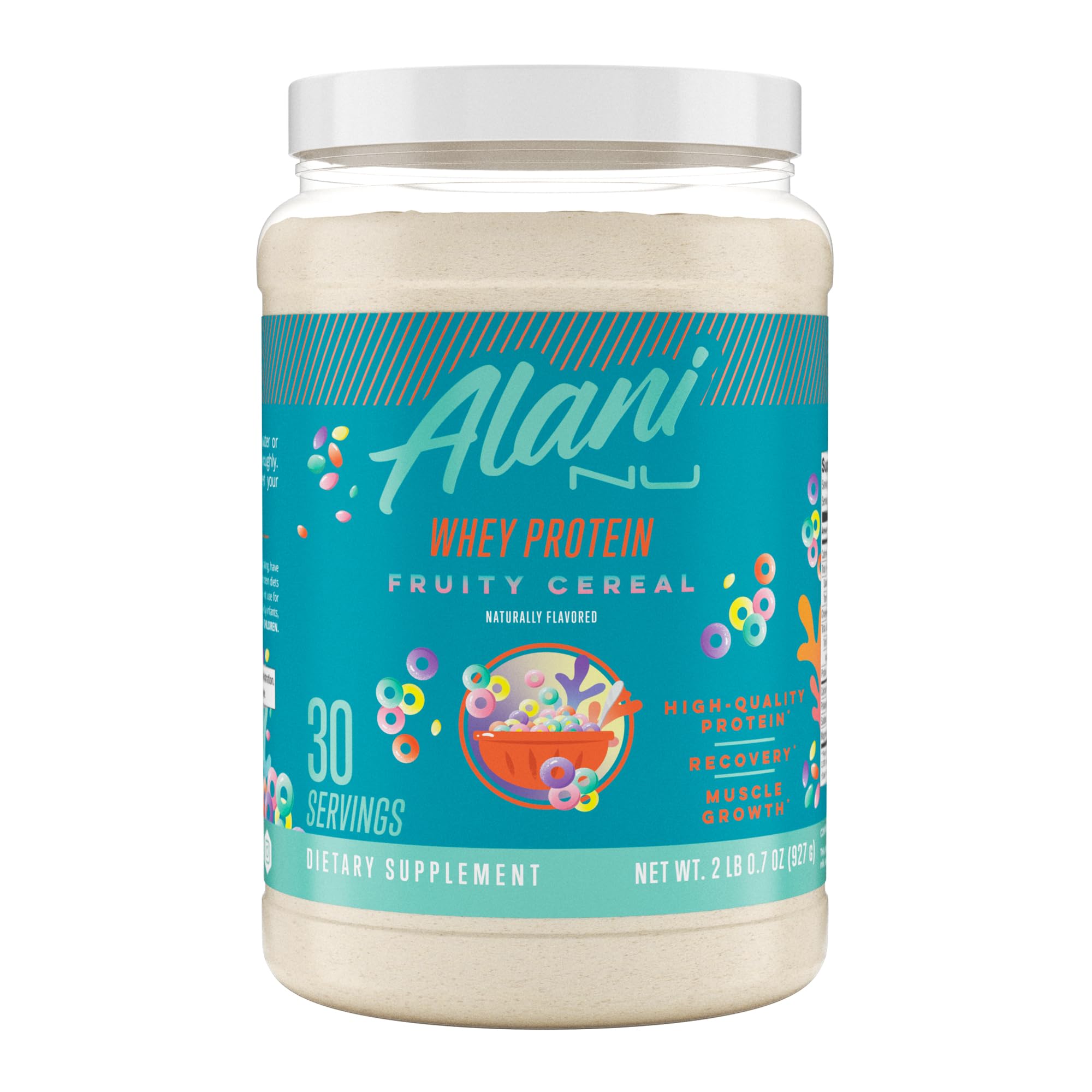 Alani Nu Whey Protein Powder Fruity Cereal | 23g Protein with Low Sugar & Digestive Enzymes | Meal Replacement Powder | Low Fat Low Carb Whey Isolate Protein Blend | 30 Servings