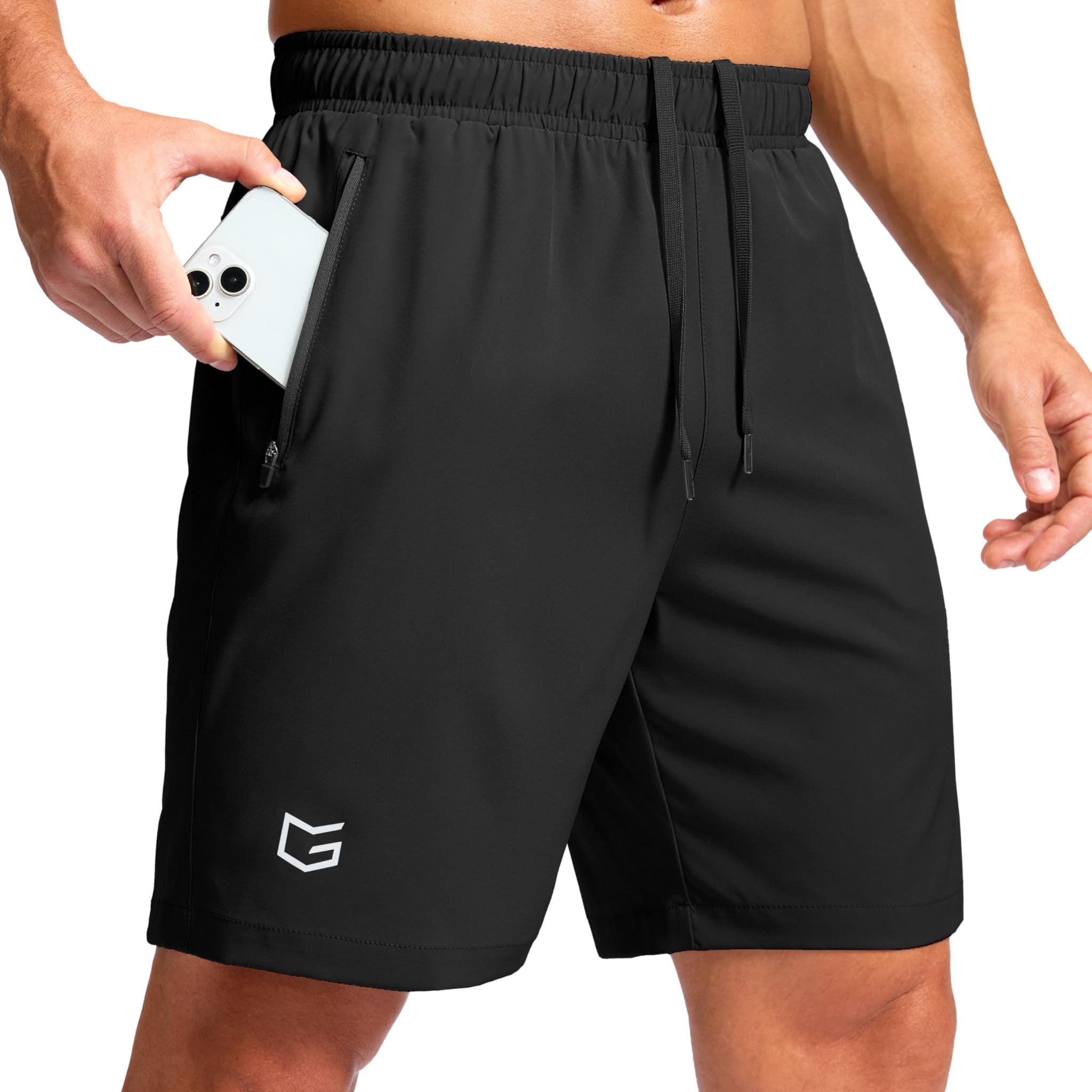 G Gradual Men's Athletic Running Shorts with Zipper Pockets Quick Dry 7"/ 5"/ 9" Workout Gym Shorts for Basketball Hiking(Black,7S)