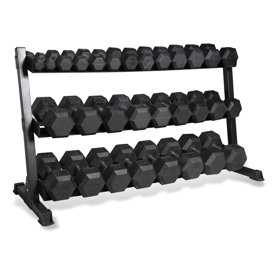 CAP Barbell 1200 lb Coated Hex Dumbbell Weight Set with Chrome Handles & Three Tier Rack