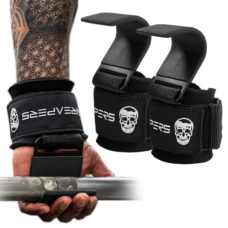 Gymreapers Lifting Hooks – Heavy-Duty Wrist Support Hooks for Deadlifts & Pulling Exercises (Black)