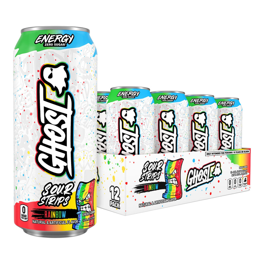 GHOST Energy Drink – Sour Strips Rainbow Energy Beverage (12 Pack)