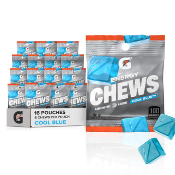 Gatorade Energy Chews, Cool Blue, Caffeine Free, B12, 1.06 oz - 100 Calorie Pouches, (16 Pack)