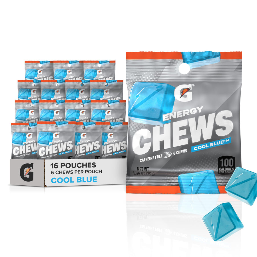 Gatorade Energy Chews – Cool Blue, Caffeine-Free, B12, 16-Pack, 100-Calorie Pouches