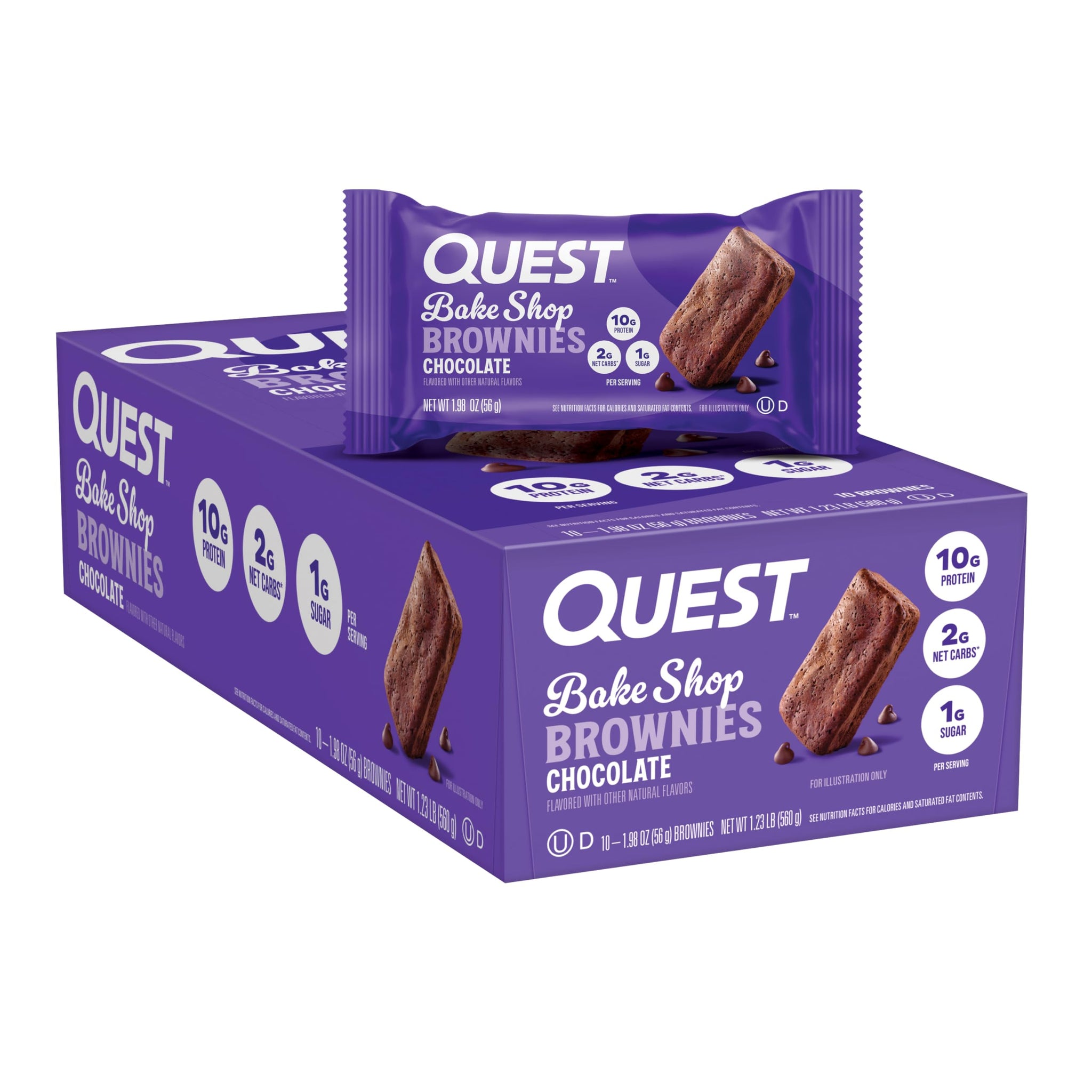 Quest Nutrition Bake Shop, Chocolate Brownies, 10g Protein, 2g Net Carbs, 1g Sugar, Protein Snack, 10 Count