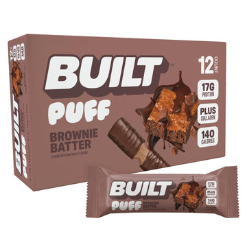 Built Bar, Puff Protein Bars, Brownie Batter Puff, 17g Protein Snacks, On-The-Go Bars, Only 140 Calories, 6g Sugar, Collagen, Gluten Free, 12 Count