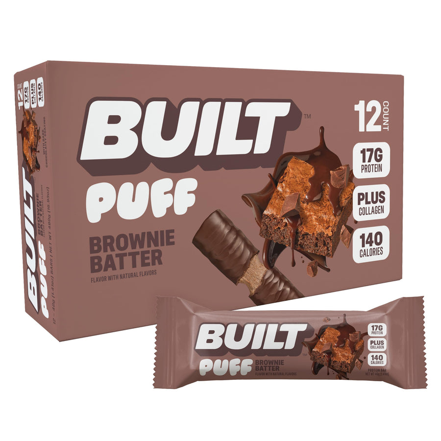 Built Bar Puff Protein Bars – Brownie Batter Puff, 17g Protein, Low-Calorie On-The-Go, 12 Count