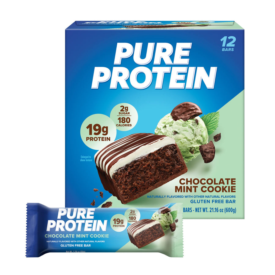 Pure Protein Bars – Chocolate Mint Cookie, High Protein, Low Sugar, Gluten-Free, 12 Count, 1.76 oz Each