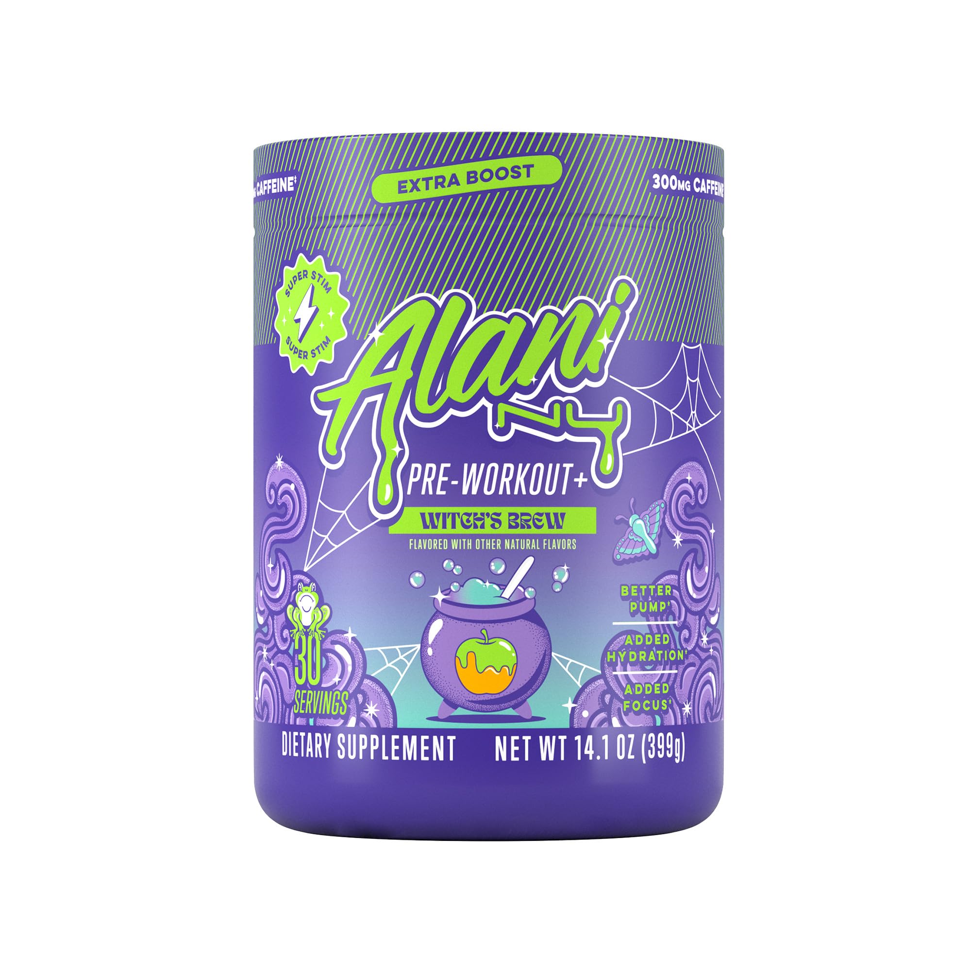 Alani Nu Pre Workout+ Powder Witches Brew, Extra Boost, Sugar Free, 300mg Caffeine, L-Theanine, Beta-Alanine, L-Citrulline, 30 Servings
