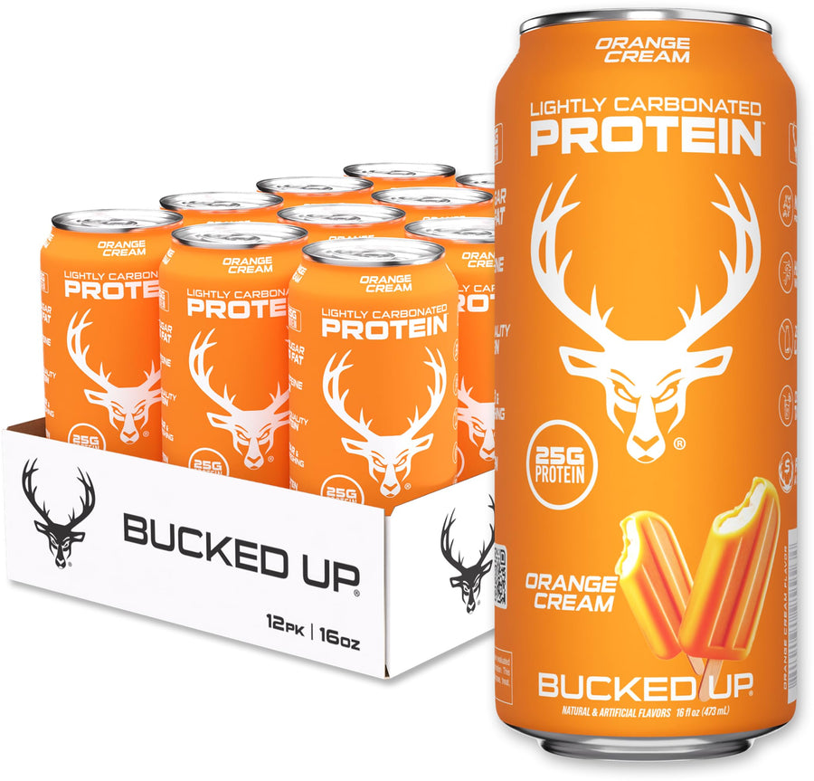Bucked Up Protein Soda – Orange Cream Sparkling Whey Isolate Protein Drink (12 Pack)