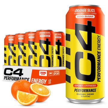 C4 Energy Carbonated Zero Sugar Energy Drink, Pre Workout Drink + Beta Alanine, Orange Slice, 16 Fl Oz (Pack of 12)