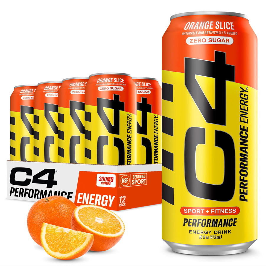 Cellucor C4 Energy Drink – Orange Slice Flavor, Zero Sugar Pre Workout Energy Drink (16oz, Pack of 12)