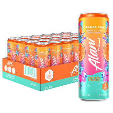 Alani Nu ORANGE KISS Ice Sugar Free, Low Calorie Energy Drinks | 200mg Caffeine | Antioxidants | Biotin, B Vitamins | Zero Sugar | 15 Calories or Less | 12 Oz Cans | 24 Count