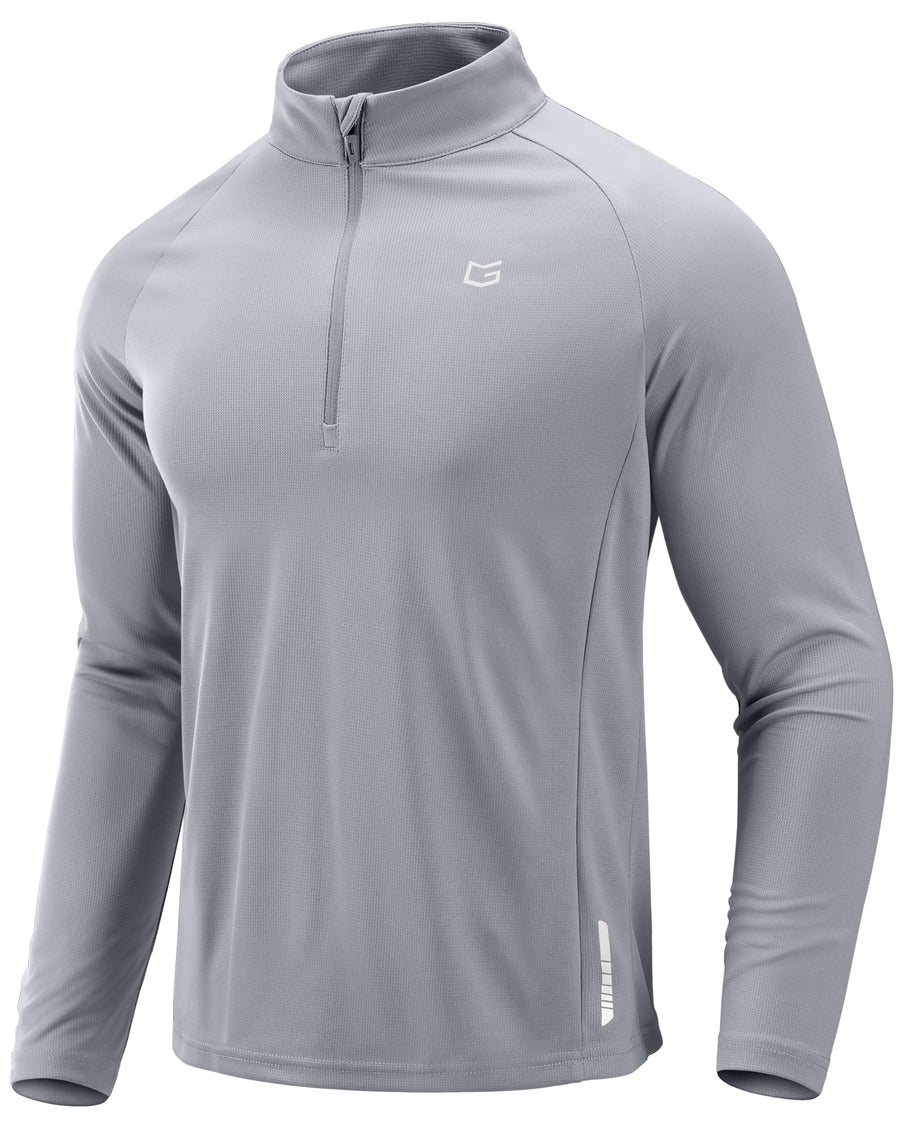 G Gradual Men’s Long Sleeve Running Shirt – Lightweight Quick-Dry Quarter Zip Pullover for Gym, Workout, Golf, Light Grey