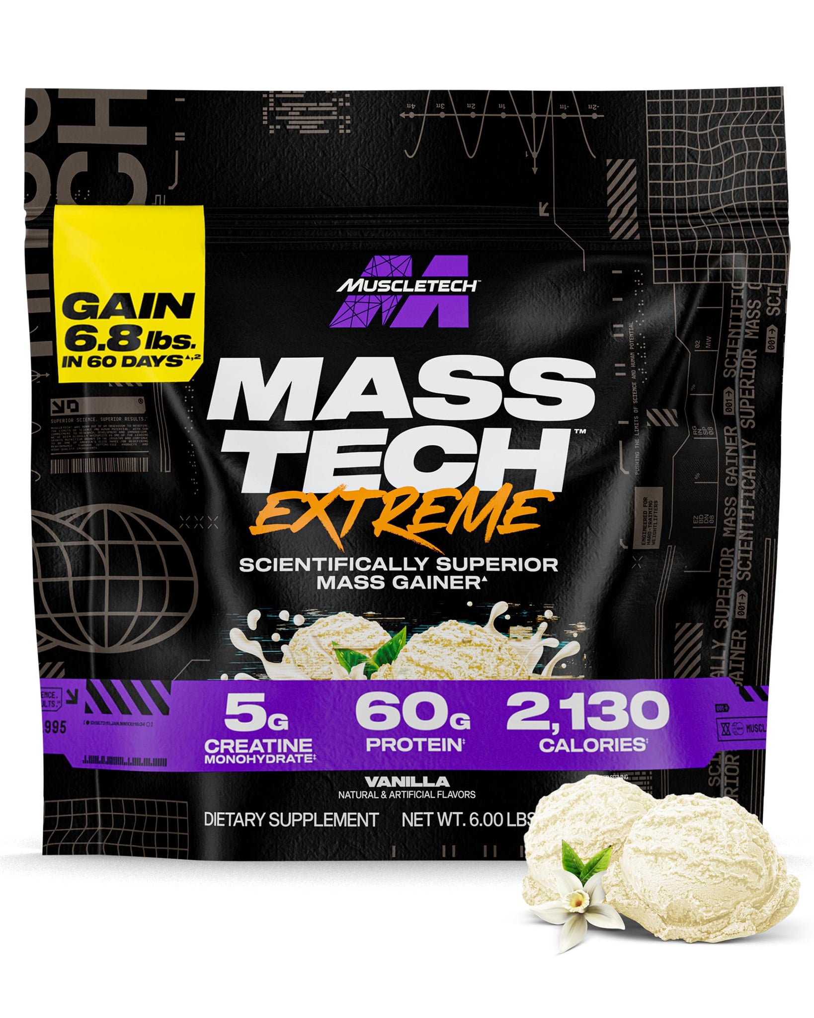 Muscletech High-Protein Mass Gainer (Vanilla Milkshake, 6LB) - Mass Tech Extreme 2000 Mass Gainer Protein Powder Supplement - Weight Gainer for Increase Muscle & Enhanced Recovery - Packaging May Vary