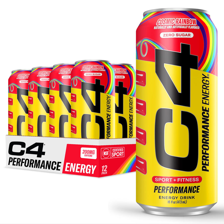 Cellucor C4 Performance Energy Drink – Cosmic Rainbow Flavor, Zero Sugar Pre Workout Energy Drink (16oz, Pack of 12)