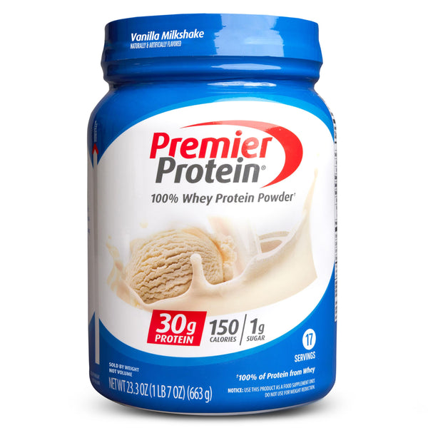 Premier Protein Powder, Vanilla Milkshake, 30g Protein, 1g Sugar, 100% Whey Protein, Keto Friendly, No Soy, Gluten Free, 23.3 oz (17 Servings)