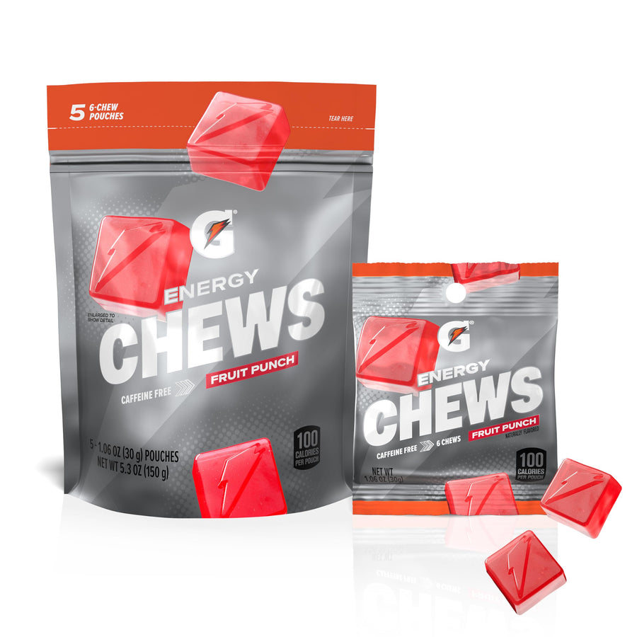 Gatorade Energy Chews – Fruit Punch, Caffeine-Free, B12, 5-Pack, 100-Calorie Pouches